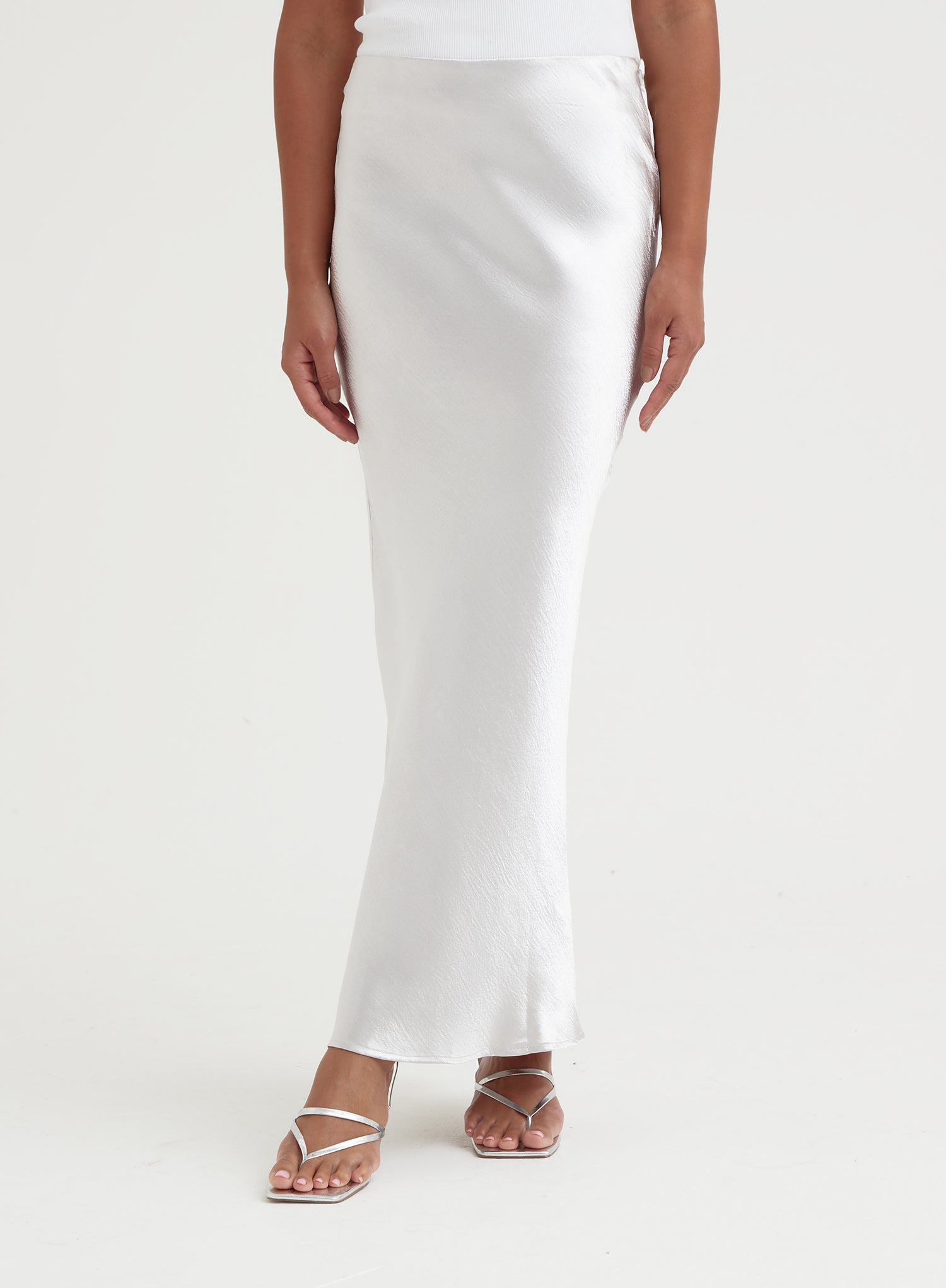 Silver Satin Midaxi Skirt